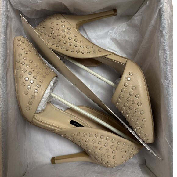 NEW French Connection Studded Pointed Toe D’Orsay Heels 6.5 Nude Cement Vegan - Picture 11 of 11